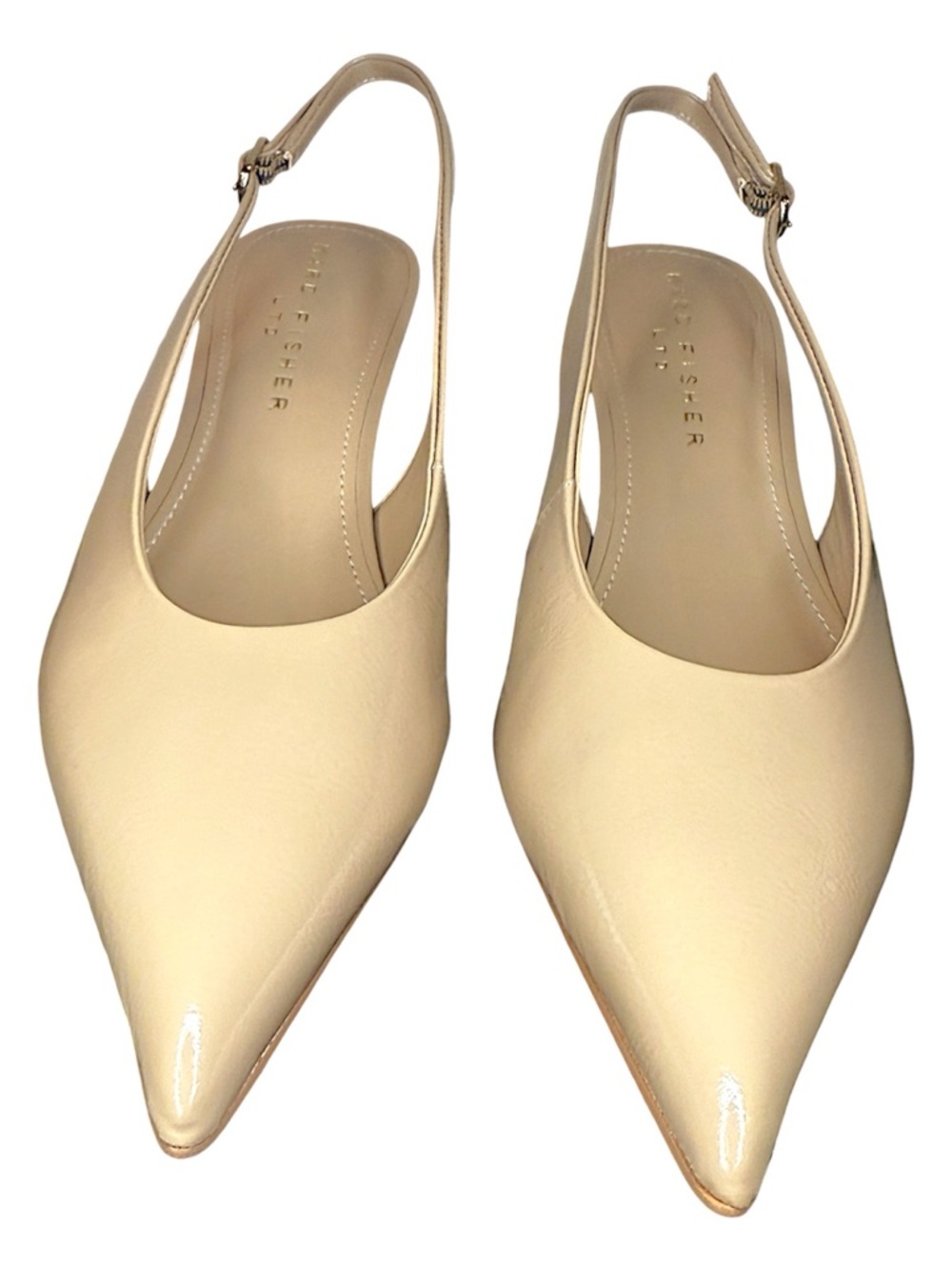 Marc Fisher Neutral Slingback Pointed Kitten Heels, Size 7